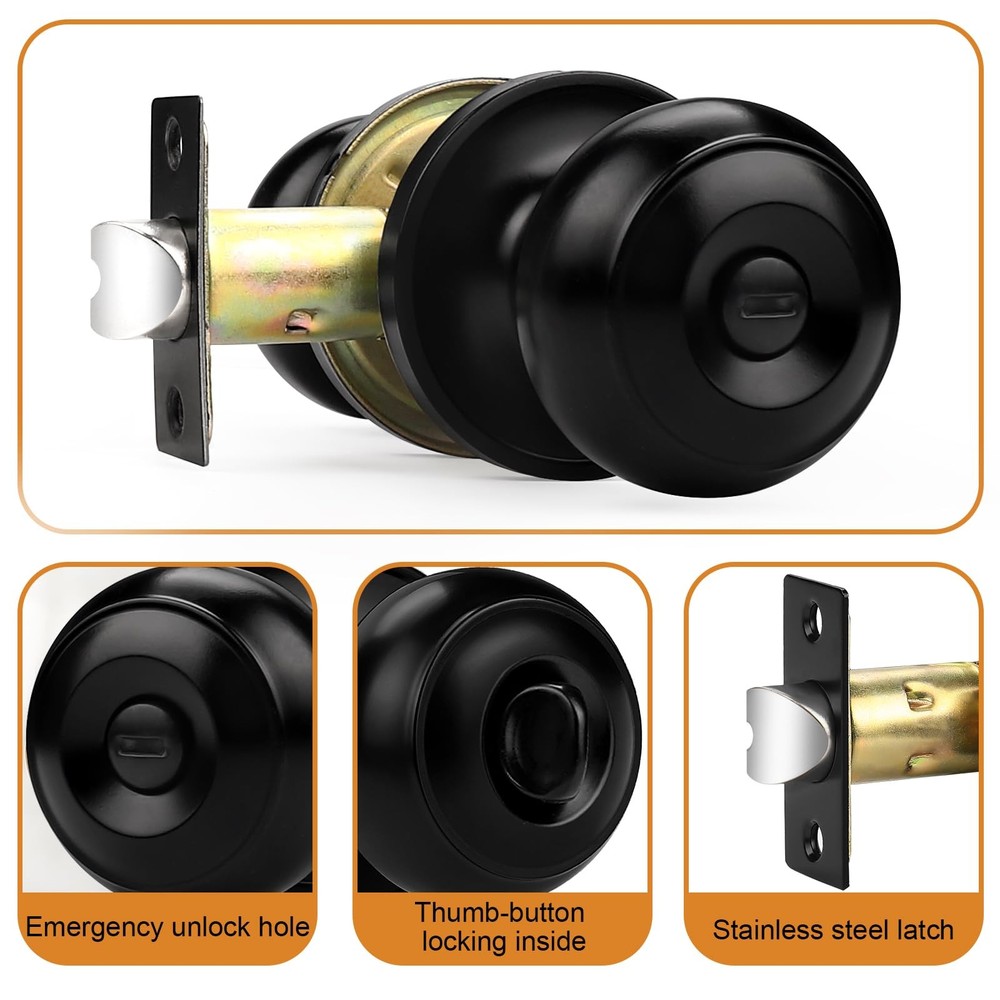 Probrico Black Door Knobs for Bedroom Bathroom, Interior Privacy,