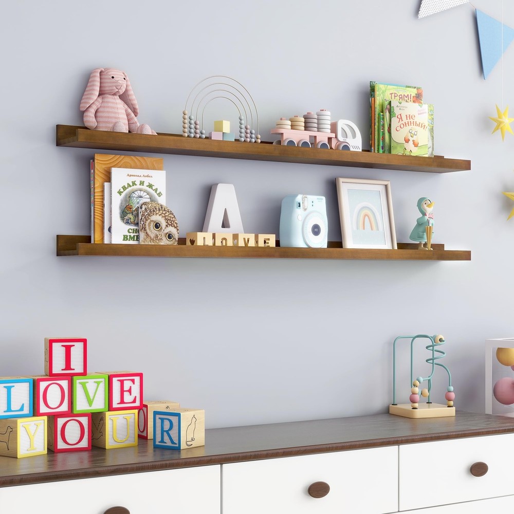 Picture Ledge Wall Shelves 48 inch Width Set of 2, Solid Pine Wood Rustic Flo...