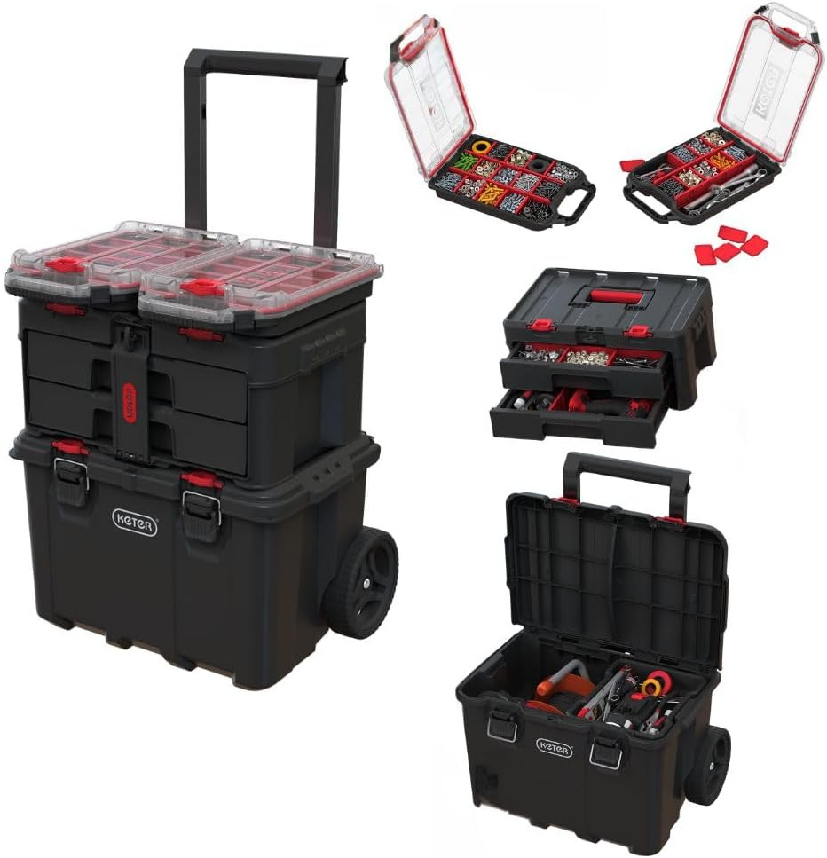 Stack N’ Roll 4-Piece Rolling Tool Storage System – Includes Large Rolling Tool