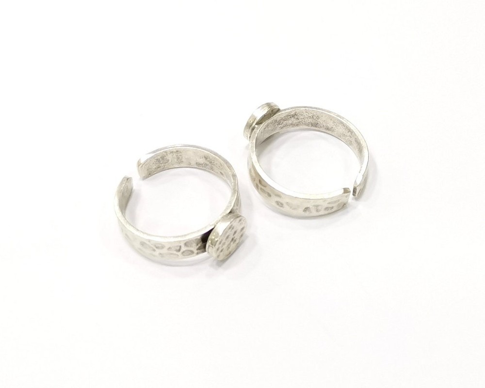 Round Ring Base Blank Settings Adjustable Antique Silver Brass 8mm G16617