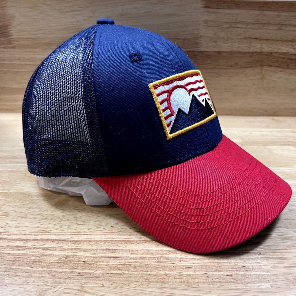 George Hat Cap Mountain Scene Snap Adjustable Trucker Red Blue Walmart Meshback