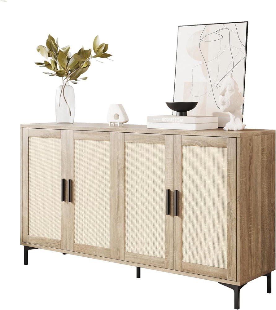 Buffet Cabinet with Stora, 48" Rattan Sideboard with Adjustable
