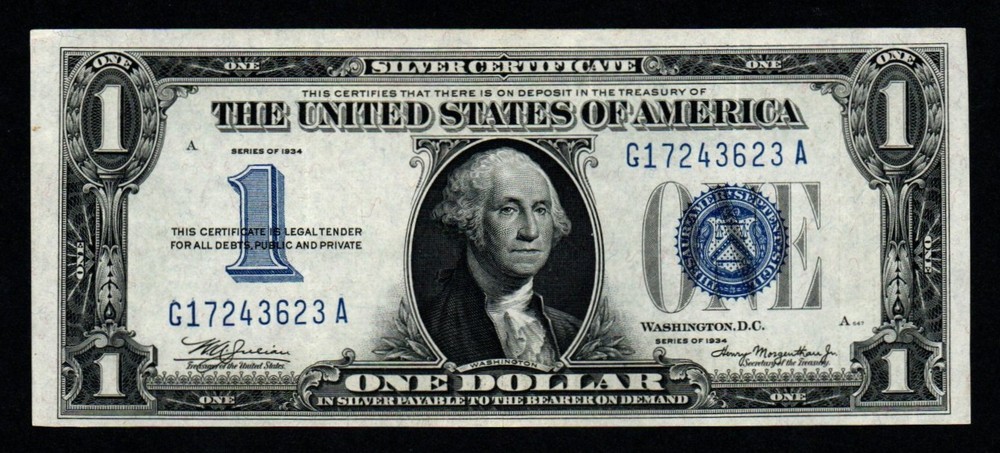1934 $1 FUNNY BACK CRISP AU+ Silver Certificate!