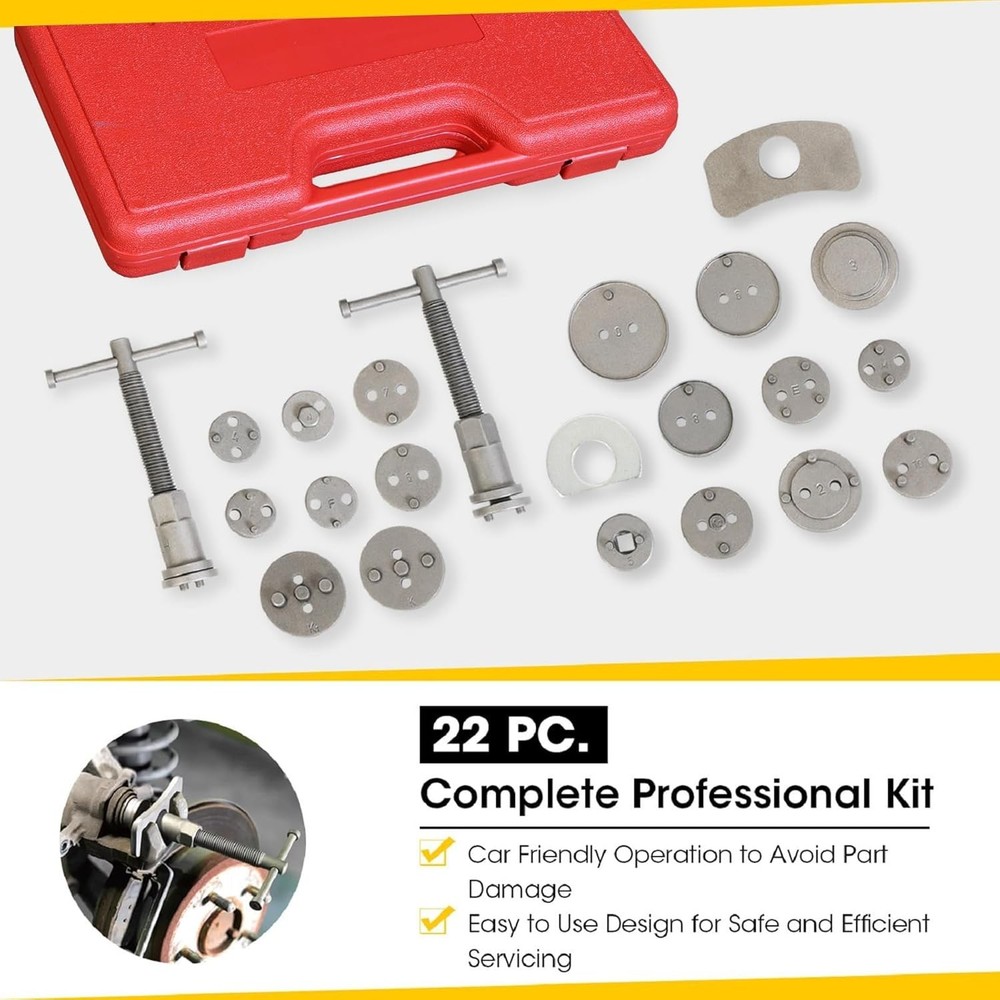 22 PCS Brake Caliper Press Tool Kit Disc Piston Compressor for Pad Reset Red Pro