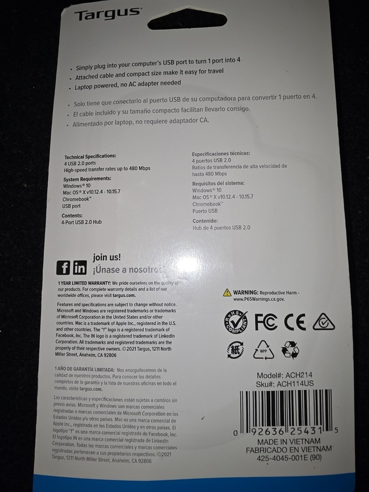 Targus 4-port Basic Hub ACH114US