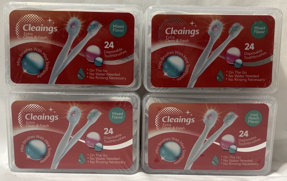 4 pack Mini Disposable Toothbrushes w/ Toothpaste Mixed Flavors