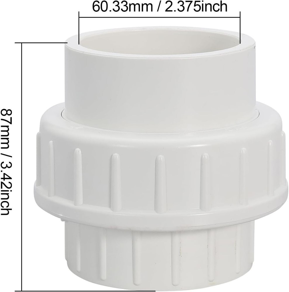 2" PVC Union Coupling Pipe Fitting, EPDM O-Ring, 8 Pack, White