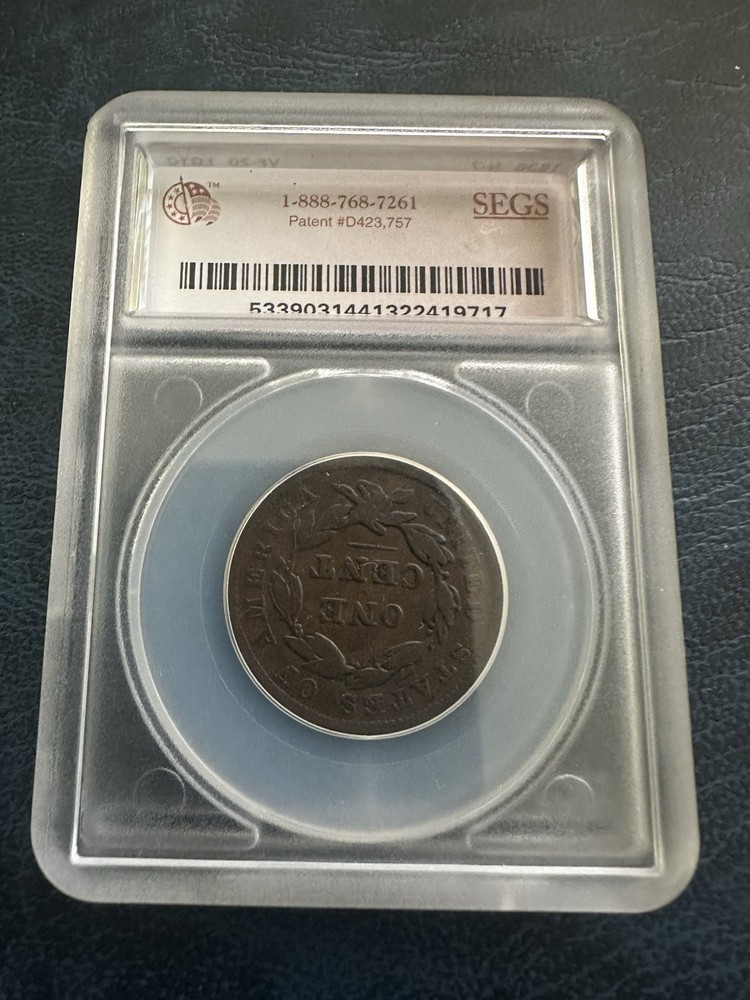 1838 large cent SEGS VF-20