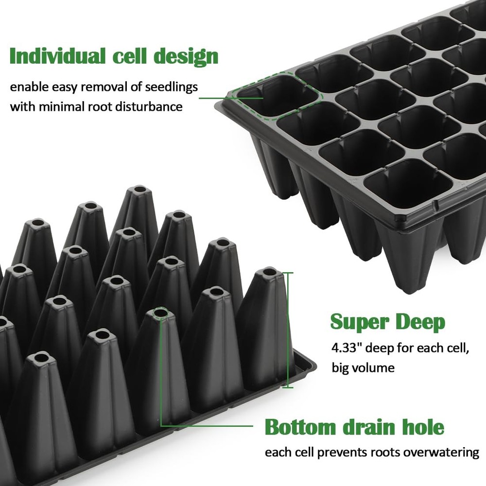 10 Pack 32 Cell Seed Starter Trays - Extra Deep 4.33" Plastic Nursery Trays, ...