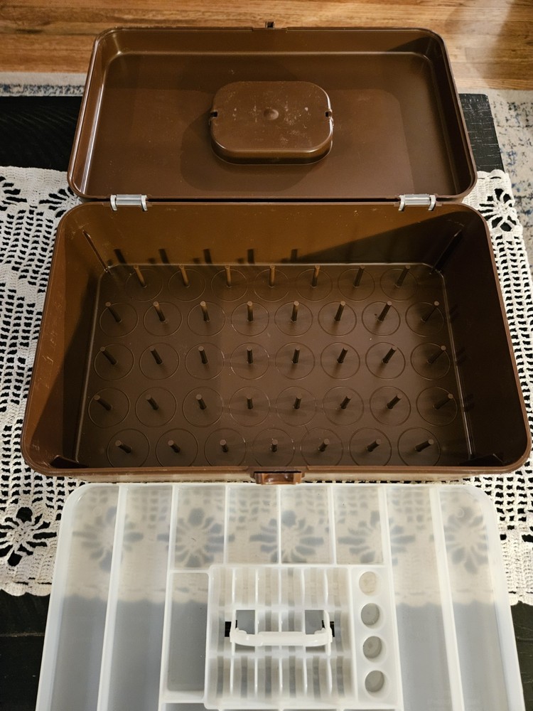 Brown Plastic Spool/Bobbin Sewing Box Organizer Midcentury Modern