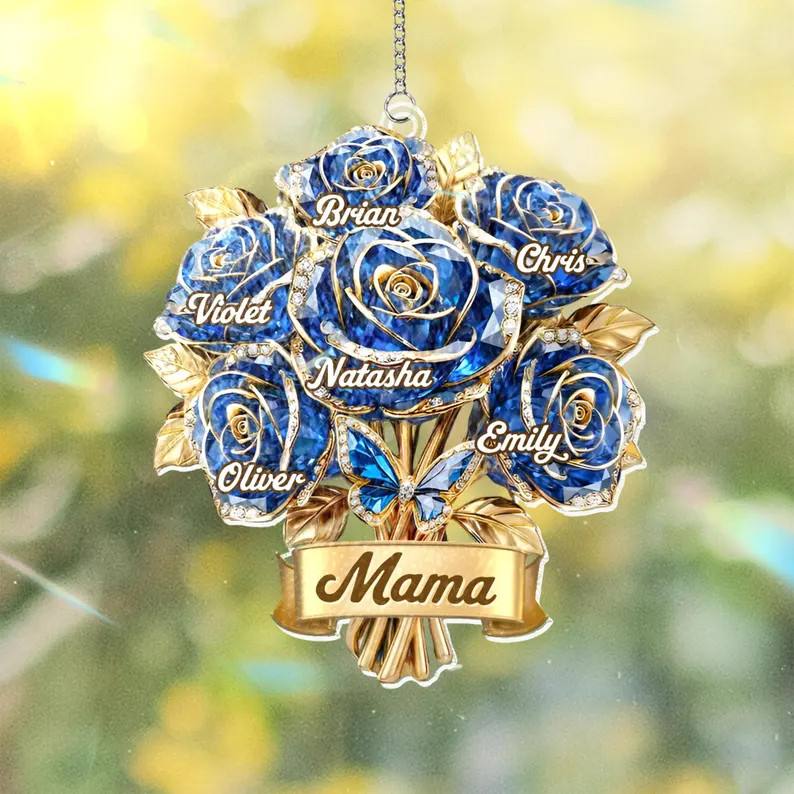 Personalized Mama Blue Rose Suncatcher Acrylic Window Decor