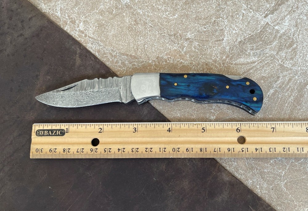Handmade Damascus Folding Pocket Knife With Small Defects 6.5" (See Description)