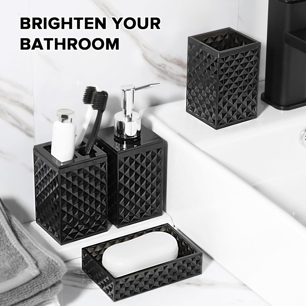Black Bathroom Accessories Set, 4 Pack Matte Black Bath Accessory Sets Comple...