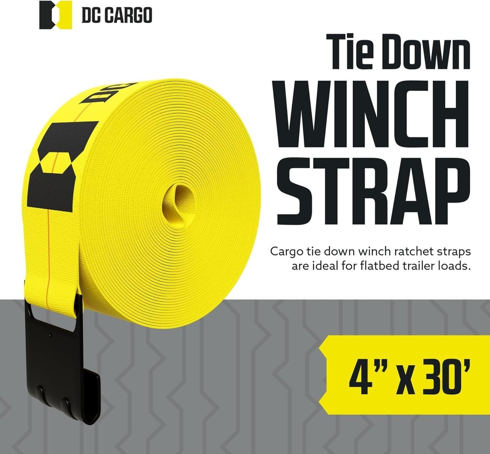 Heavy Duty Tie-Down Straps - 4"x30' Flatbed Trailer Hooks