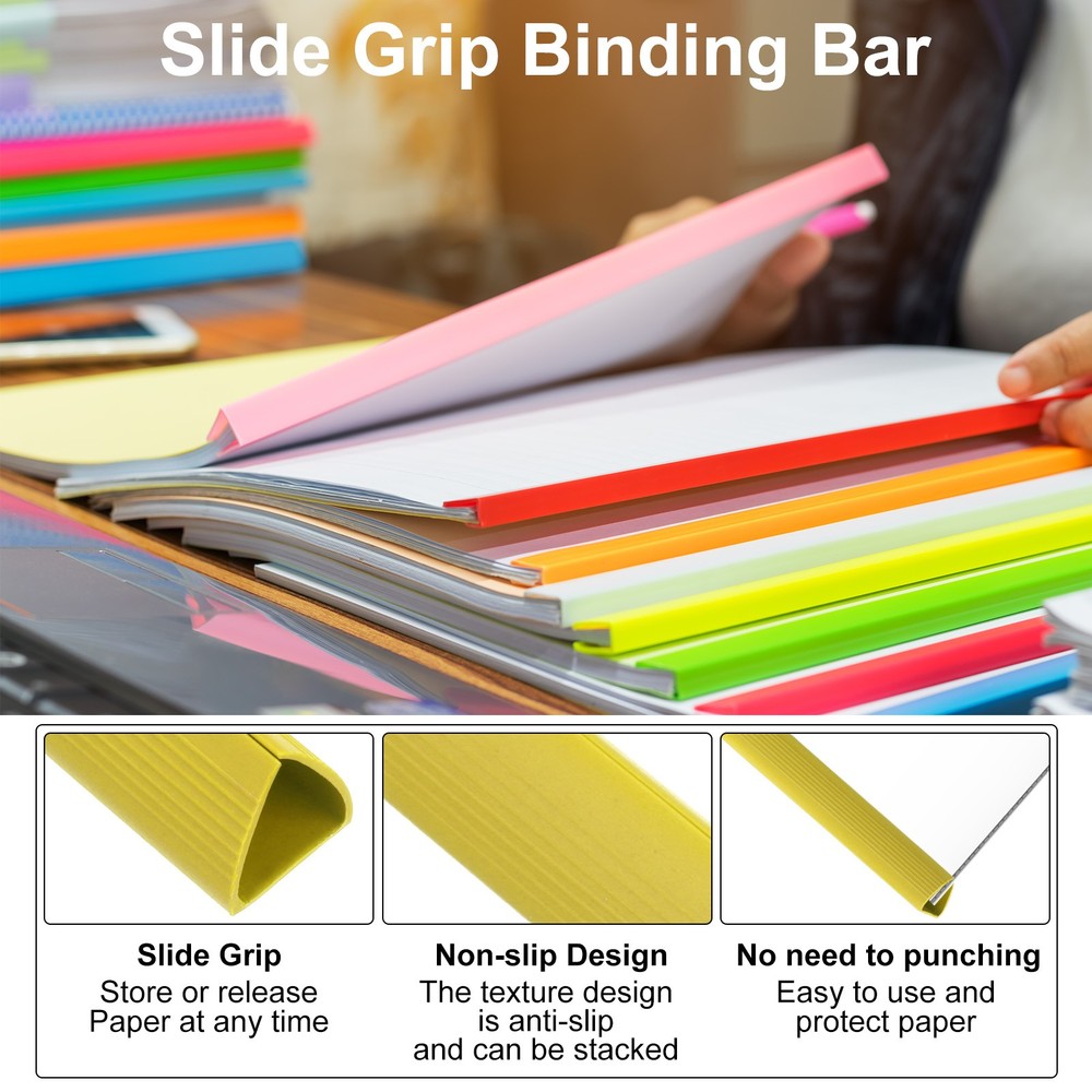 20Pcs Binding Bars, 15mm Binding Bars Slide Grip, Yellow