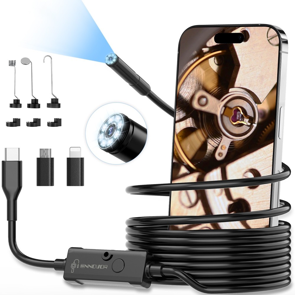 5M Endoscope Camera with Light, 1920P HD Borescope Camera for iOS and Android
