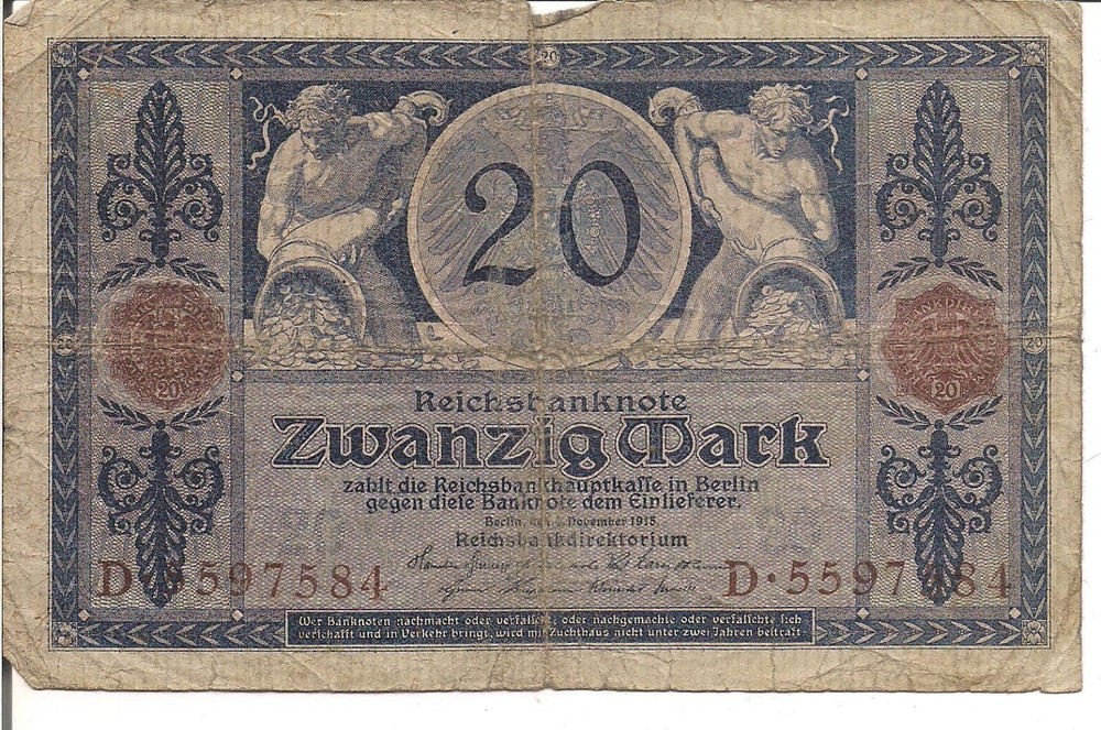 GERMANY, 20 MARK, P#63, 1915