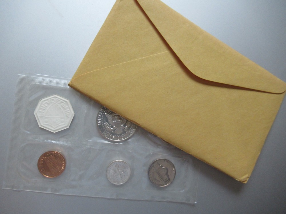 1964 - P US Silver Mint Proof Set 5 Coins w Original Envelope