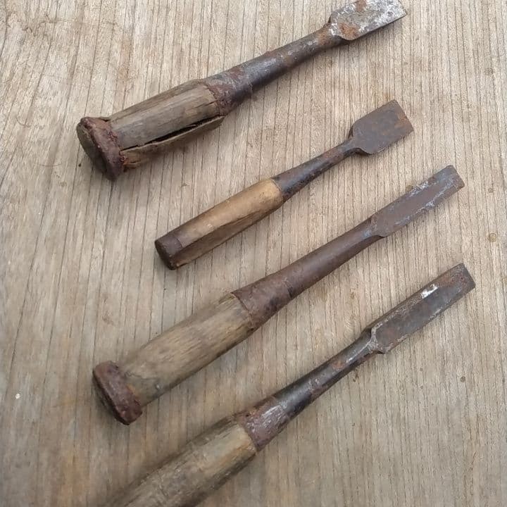 Vintage Japanese Chisel Set Tool 4 Pieces