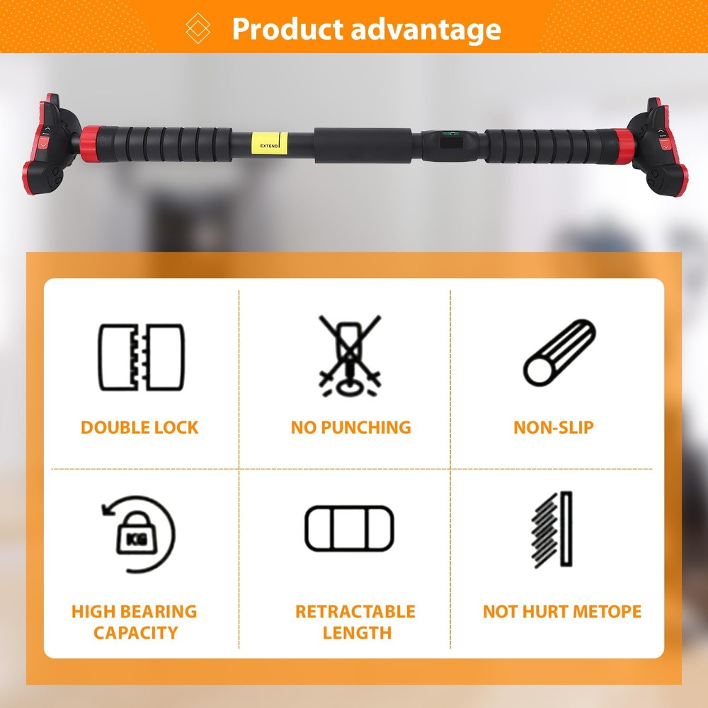 27-42in Adjustable Pull Up Bar for Doorway Without Screws, Pull Up Bar with L...