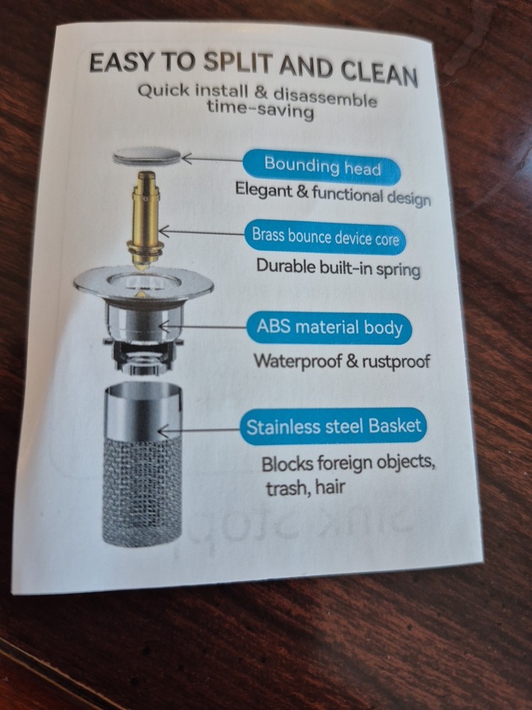 Stainless Steel Bathroom Sink Stopper & Strainer Spring Loaded Rustproof