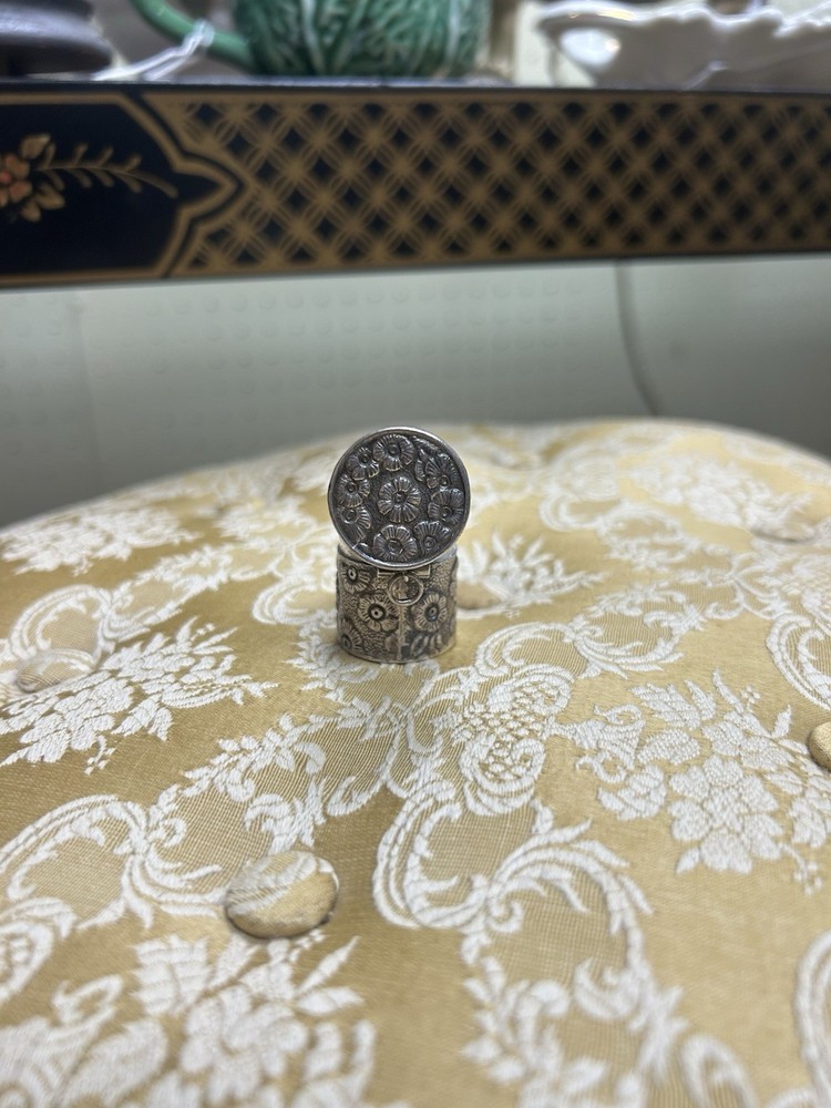 Antique repousse sterling silver chatelaine thimble holder / pendant
