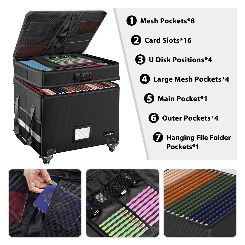 DocSafe Fireproof Storage Ottoman with Lock+Rolling File Box