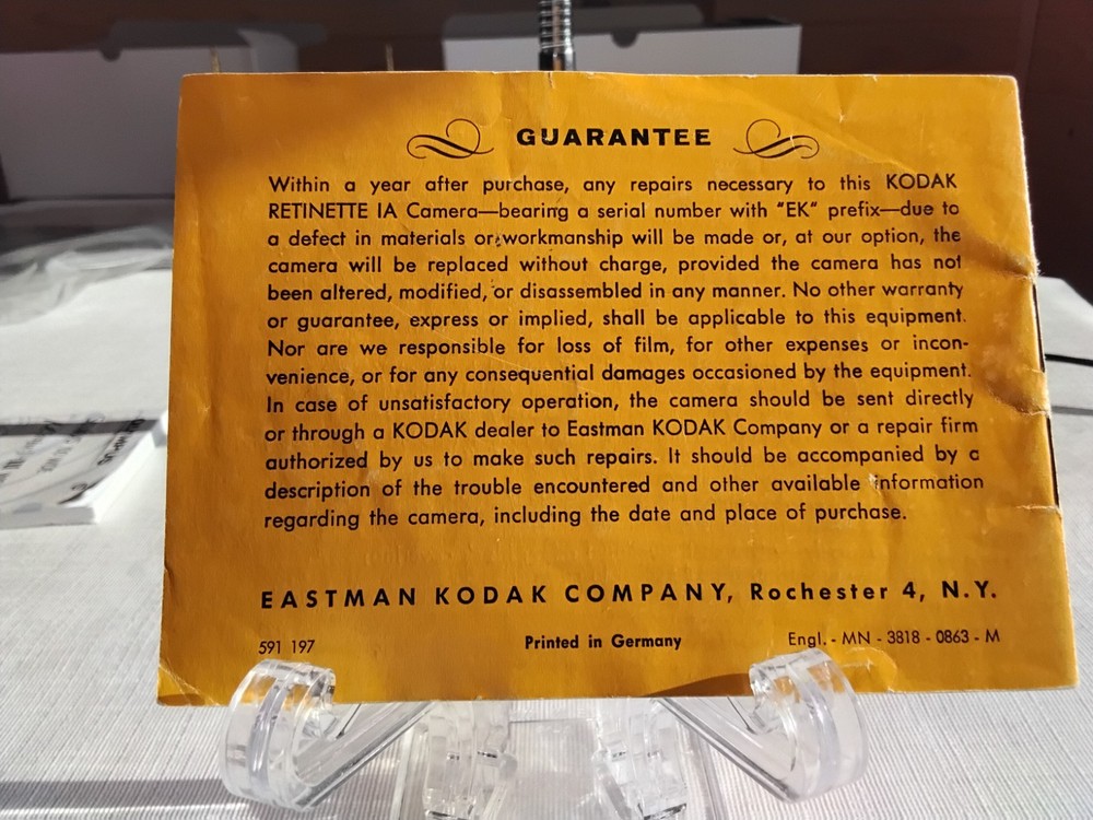 KODAK RETINETTE IA INSTRUCTION BOOK