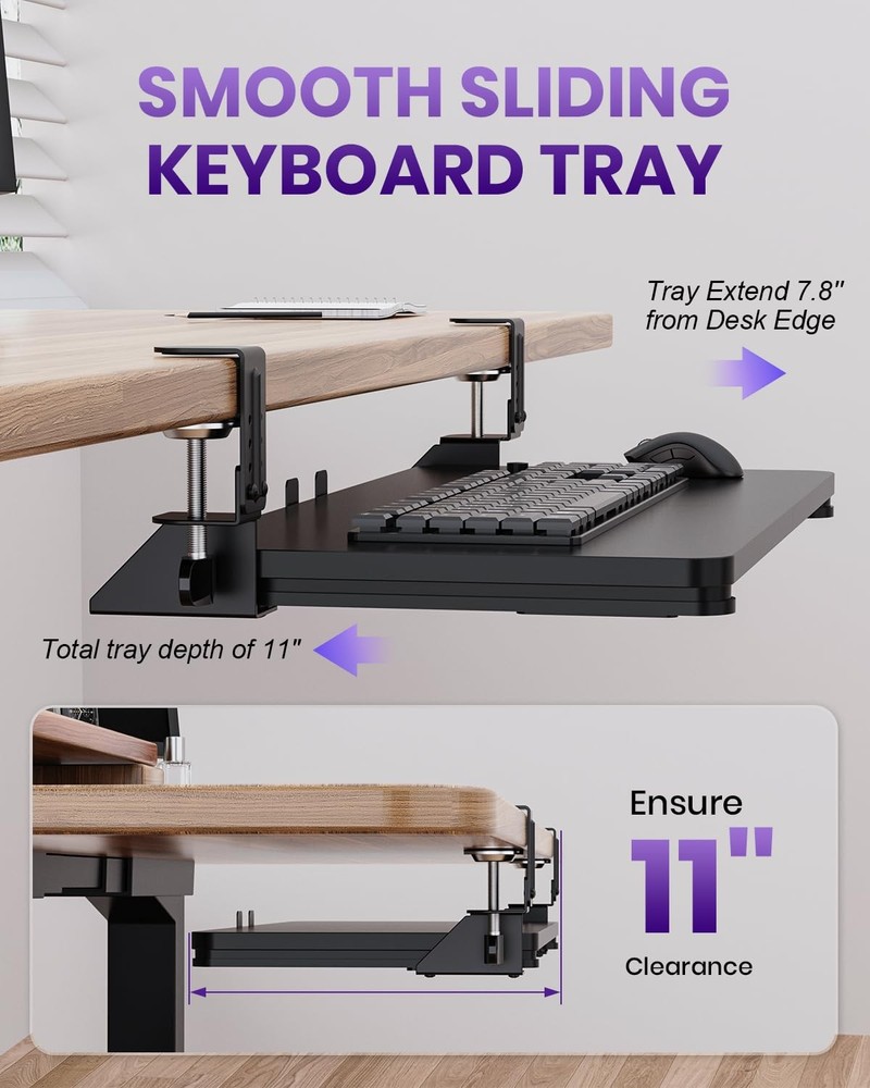 Ergonomic Mouse & Keyboard Tray under Desk, Pull Out with Adjustable C-Clamp, 20