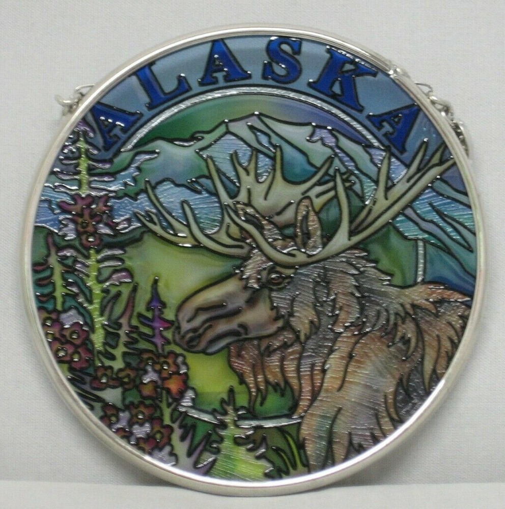 Amia Alaska Moose Hand-Painted Glass Suncatcher, 3-1/2" 7575