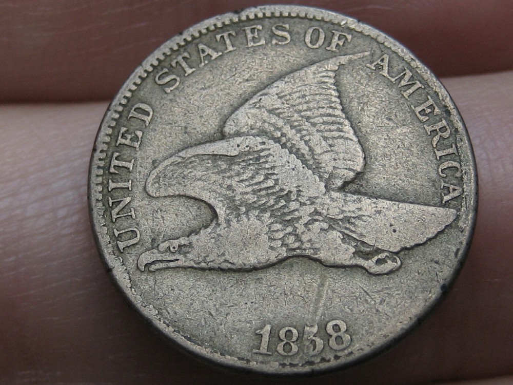 1858 Flying Eagle Penny Cent- Large Letters, XF Details