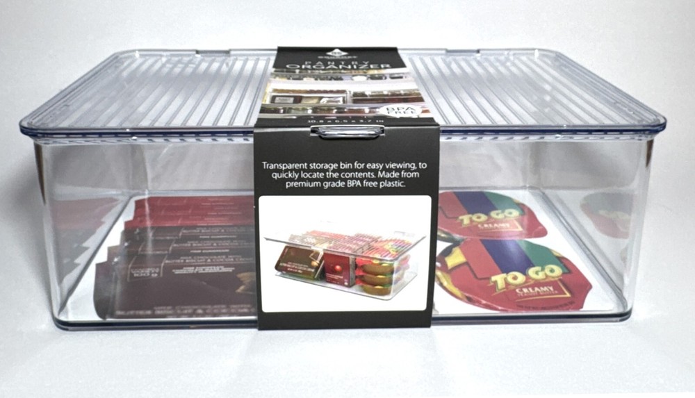 Gourmet Kitchen Pantry Organizer 10.8"L x 6.5"W x 3.7"H Stackable Hinged Lid