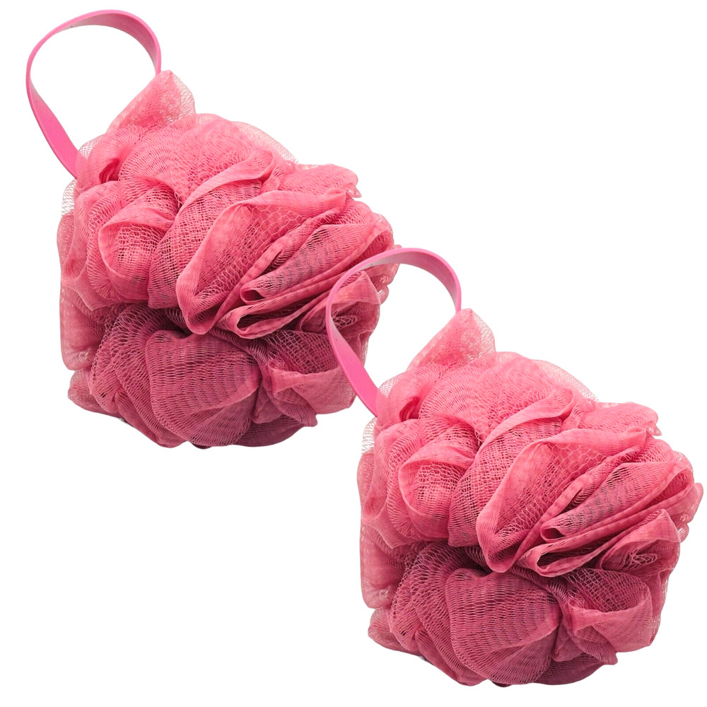 2 Pack Bath & Body Works Loofah Bath Mesh Sponge Punch Pink With Silicon Handle