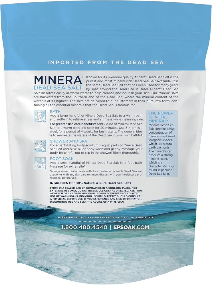 Minera Fine Grain Dead Sea Salt for Bath & Soaking – 2 Lbs, Fast-Dissolving, 100