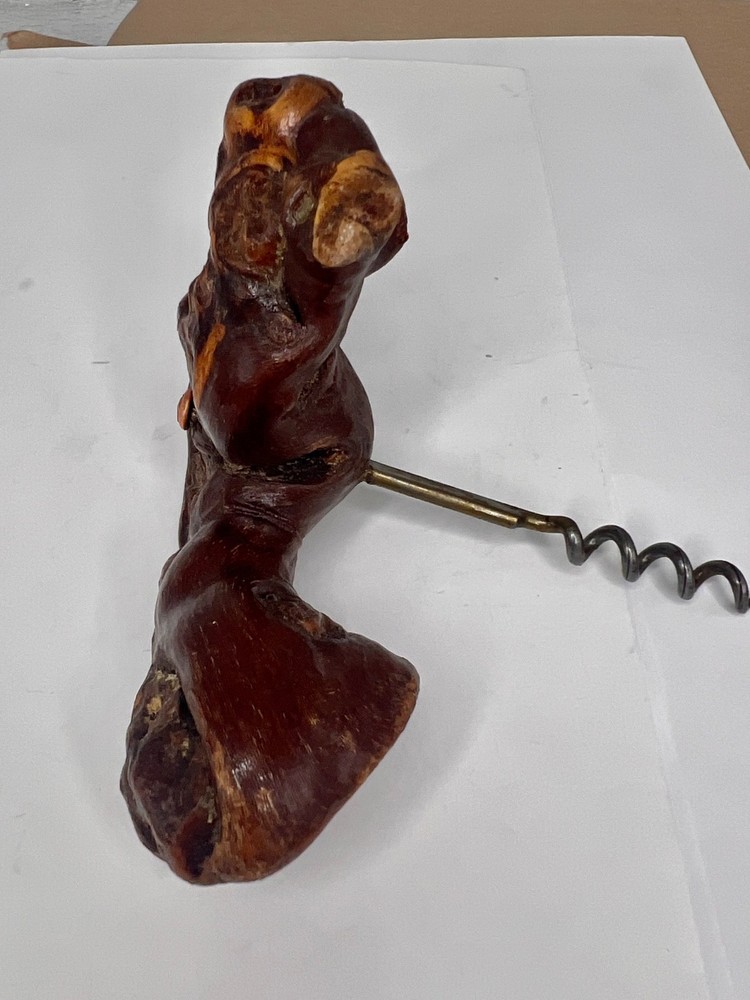 Vintage Grape Vine Cork Screw, MCM Rustic Handle 6.5", Unique Natural Barware