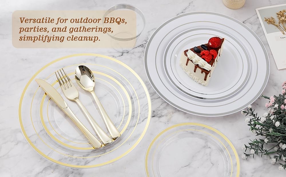 VIP Sier Plastic Plate, Disposable Party Plates Dinner Plates and