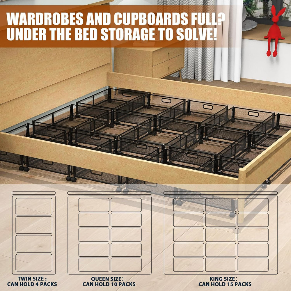 Under Bed Storage Containers,2 Pack Foldable Underbed Storage Containers with Ha