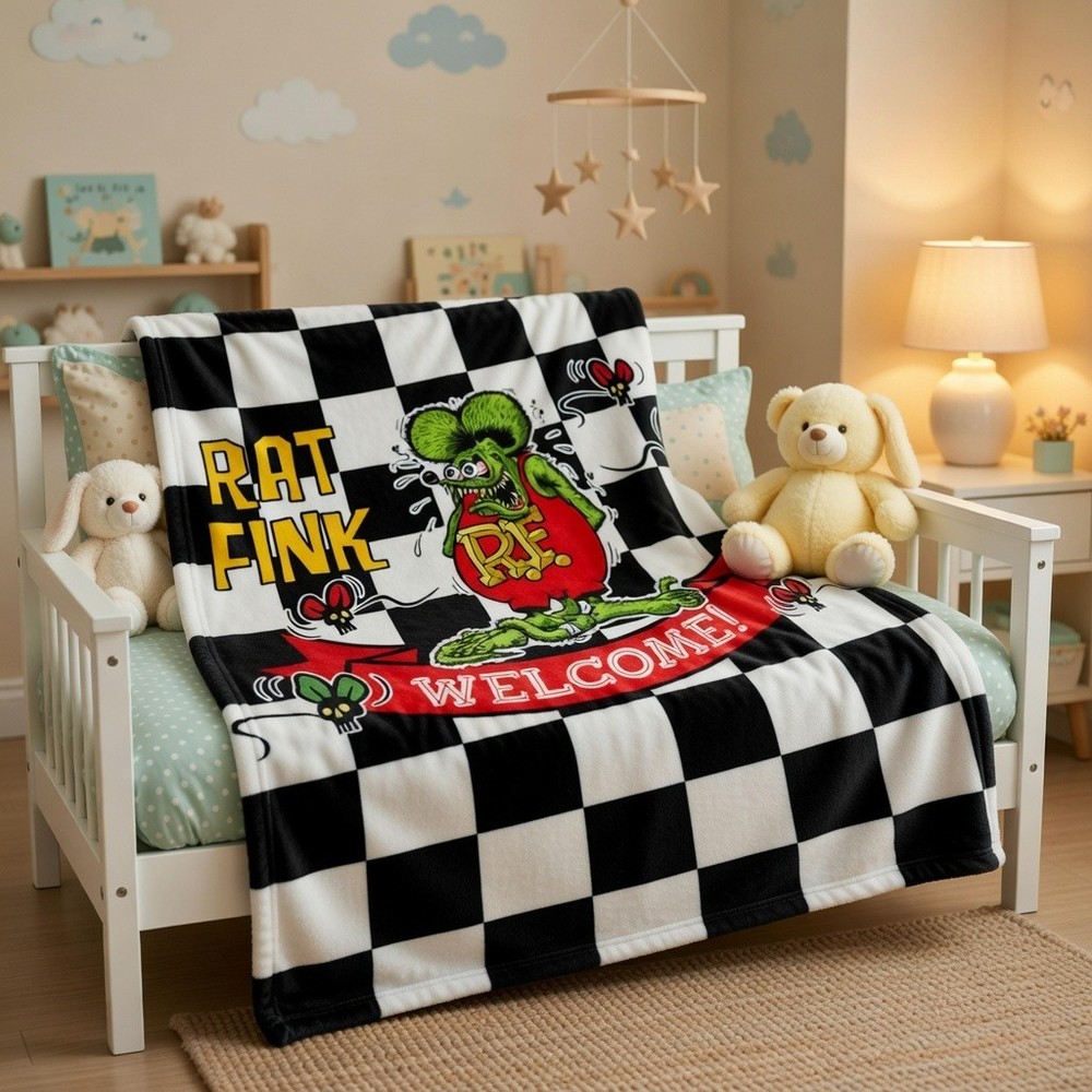 Welcome Retro Hot Rod Monster Flannel Blanket Cozy Throw Gift