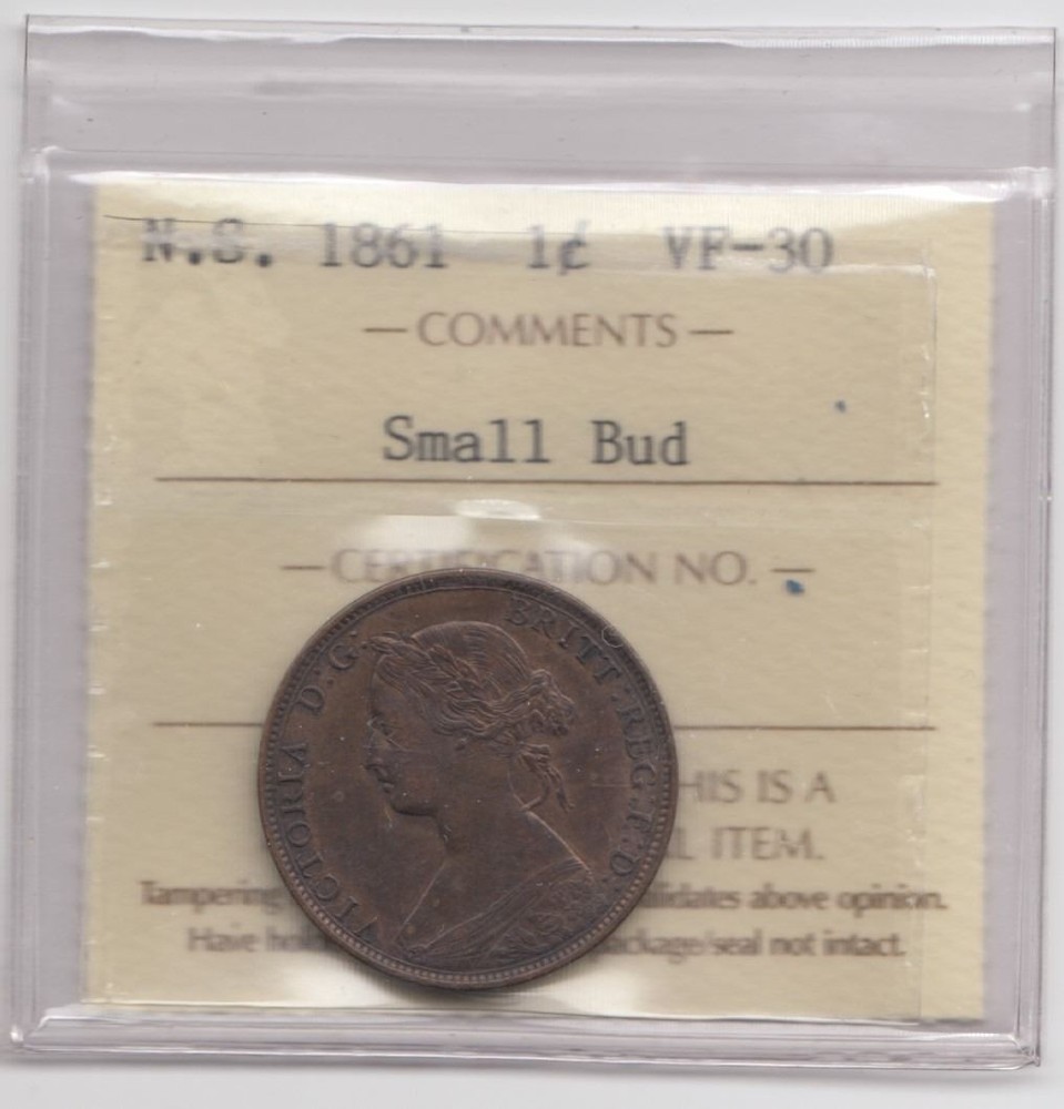 1861 Nova Scotia Large Cent Coin ICCS VF30 Small Bud