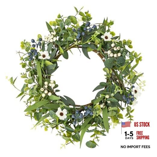 Spring Summer Easter Wreaths for Front Door Eucalyptus Wreath with Blue 20 Inch