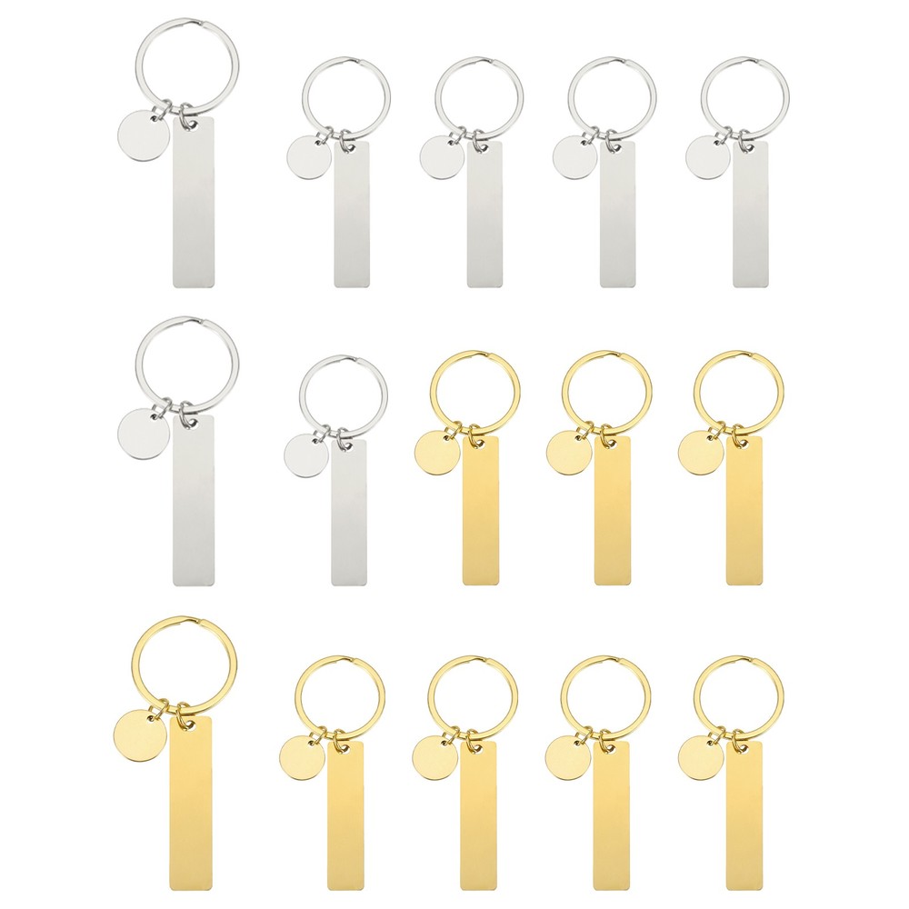 15Pcs Metal Engraving Keychain Blanks, Gold Tone/Silver Tone(Rectangular)