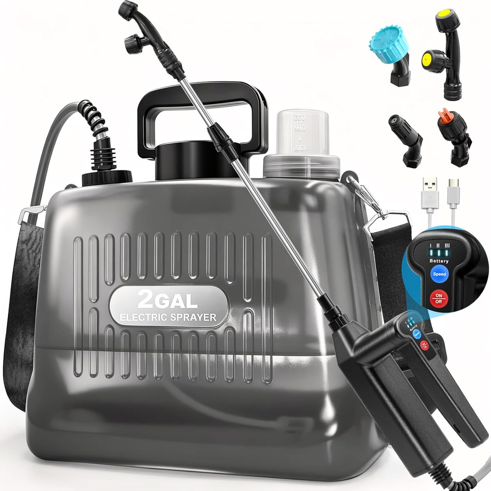 2-Gallon Battery-Powered Electric Sprayer with Adjustable Pressure & Nozzles