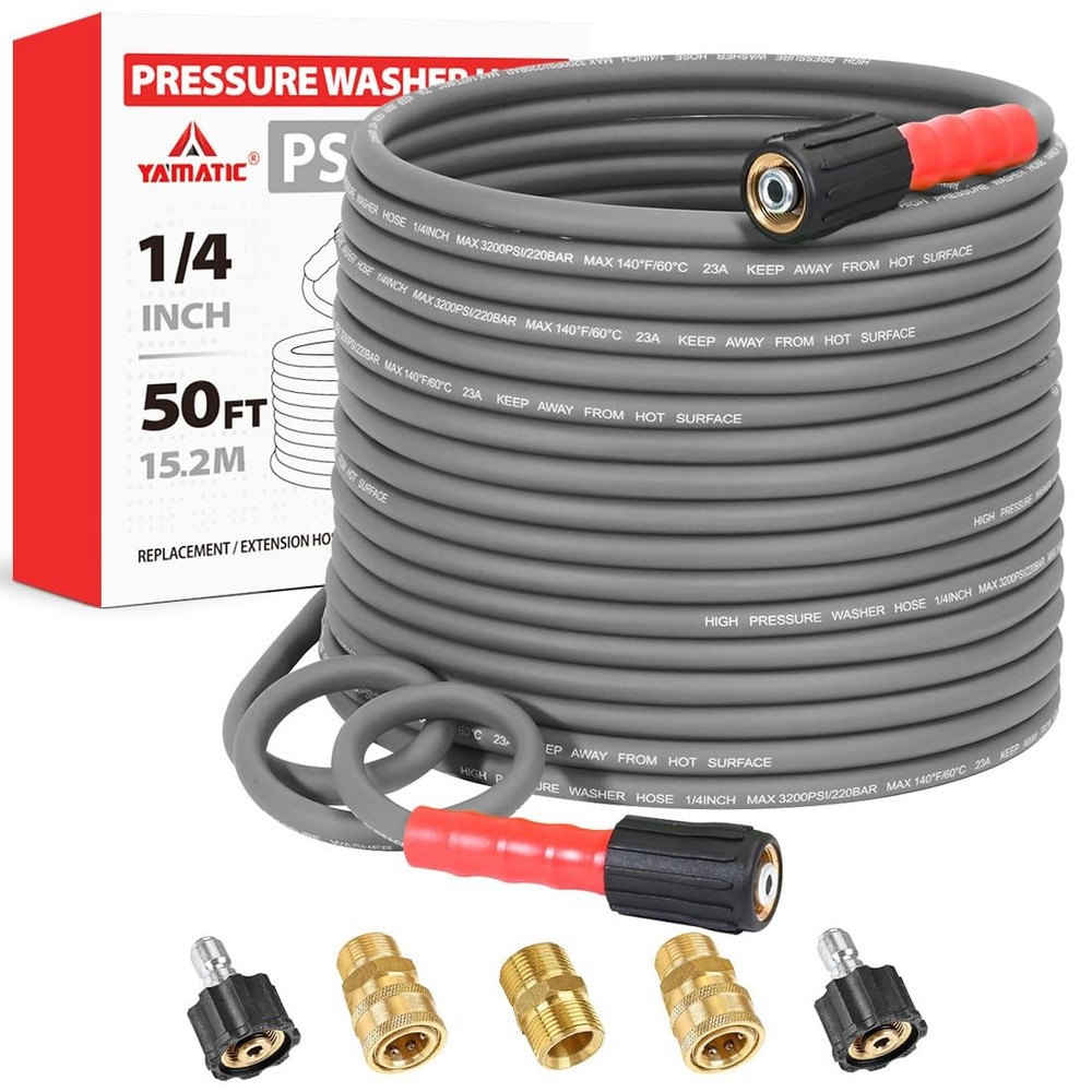 Upgraded Flexible Pressure Washer Hose 50FT 1/4", 3200 PSI NonKink Replacemen...