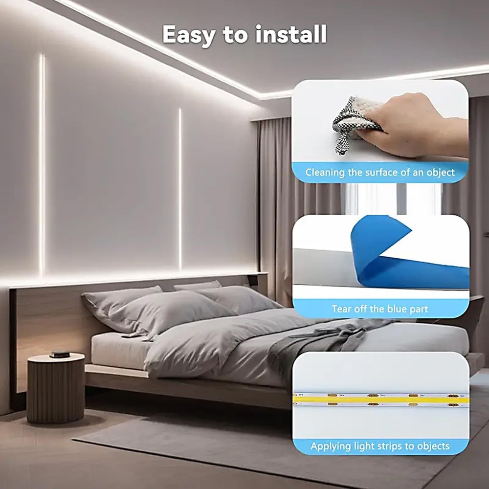 USB LED Light Strip, 6000K White COB LED Strip Lights, 3.28FT TV Lights Flexi...