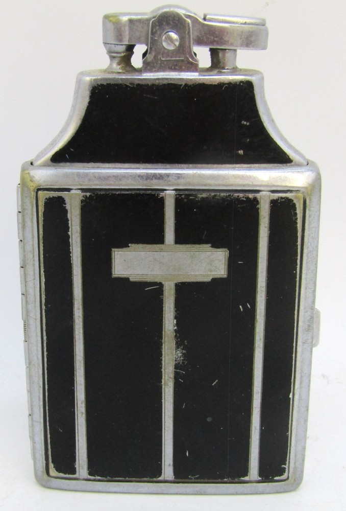 Vintage Ronson Black/Silver Cigarette Case with Lighter.