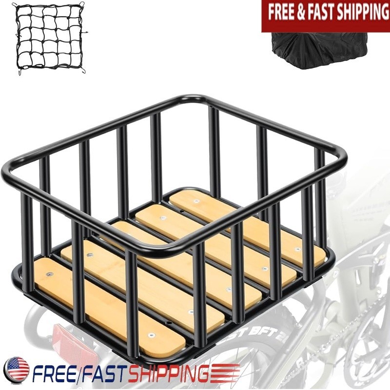 Heavy Duty Rear Ebike Basket Metal Rack Mount Waterproof Cargo Net Pet Carrier