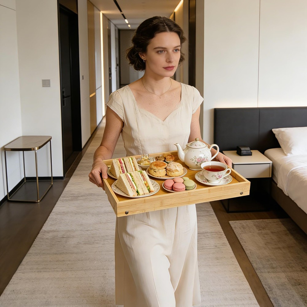 Bed Tray Table with Foldable Legs, Portable Breakfast Tray with Phone Stand a...