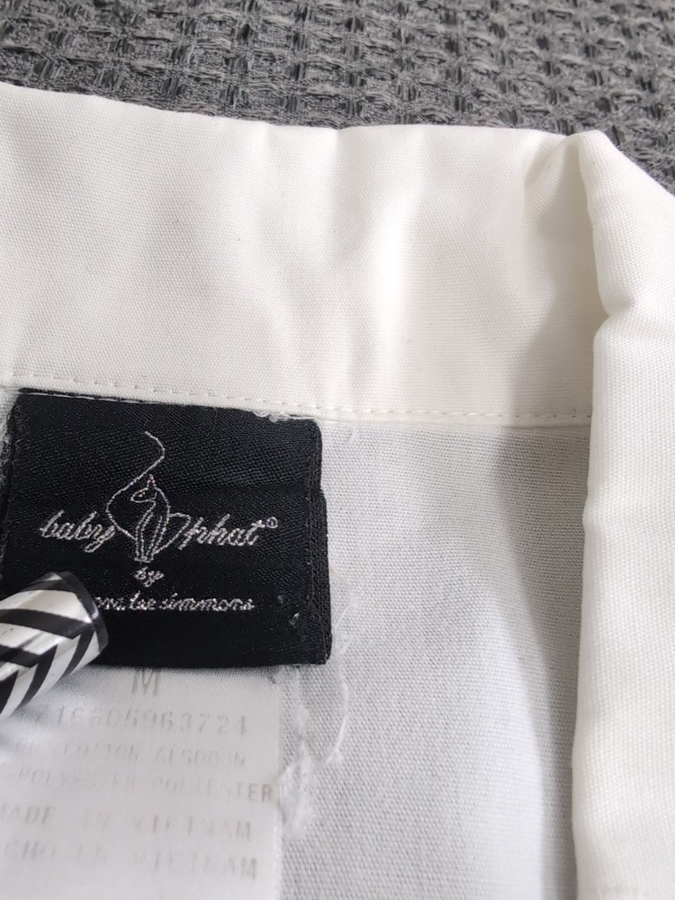 Baby Phat White Lab Coat Embroidered Collar Size Medium Long Sleeve Button Up