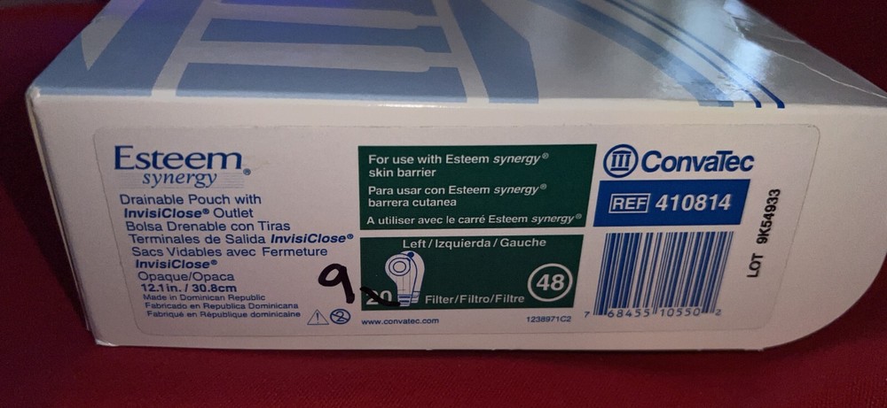 9 Count ConvaTec Esteem Synergy REF 410814 Drainable Pouch 12.1"/30.8cm