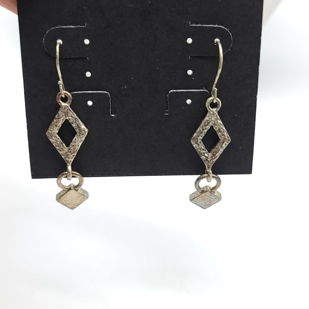 Darlene Group Hammered Silver Diamond Dangle Earrings NOS